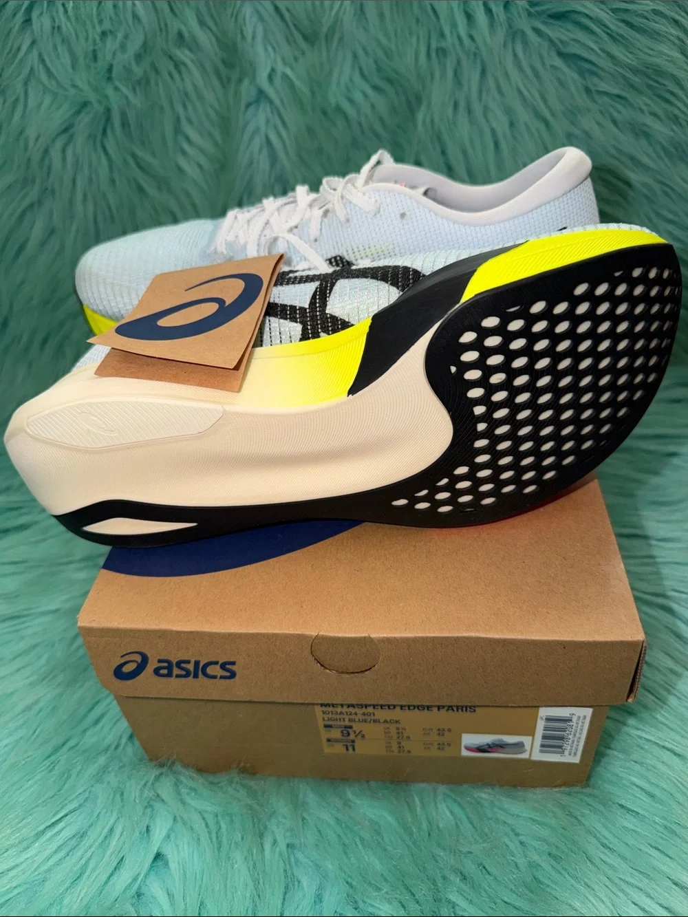 NIB ASICS METASPEED EDGE PARIS Running Shoes Light Blue/Black Men’s 9.5/W 11